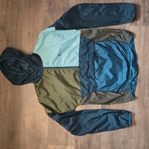 Cotopaxi Teca Windbreaker Half Zip, Hood Women's Large Green And Blue EUC